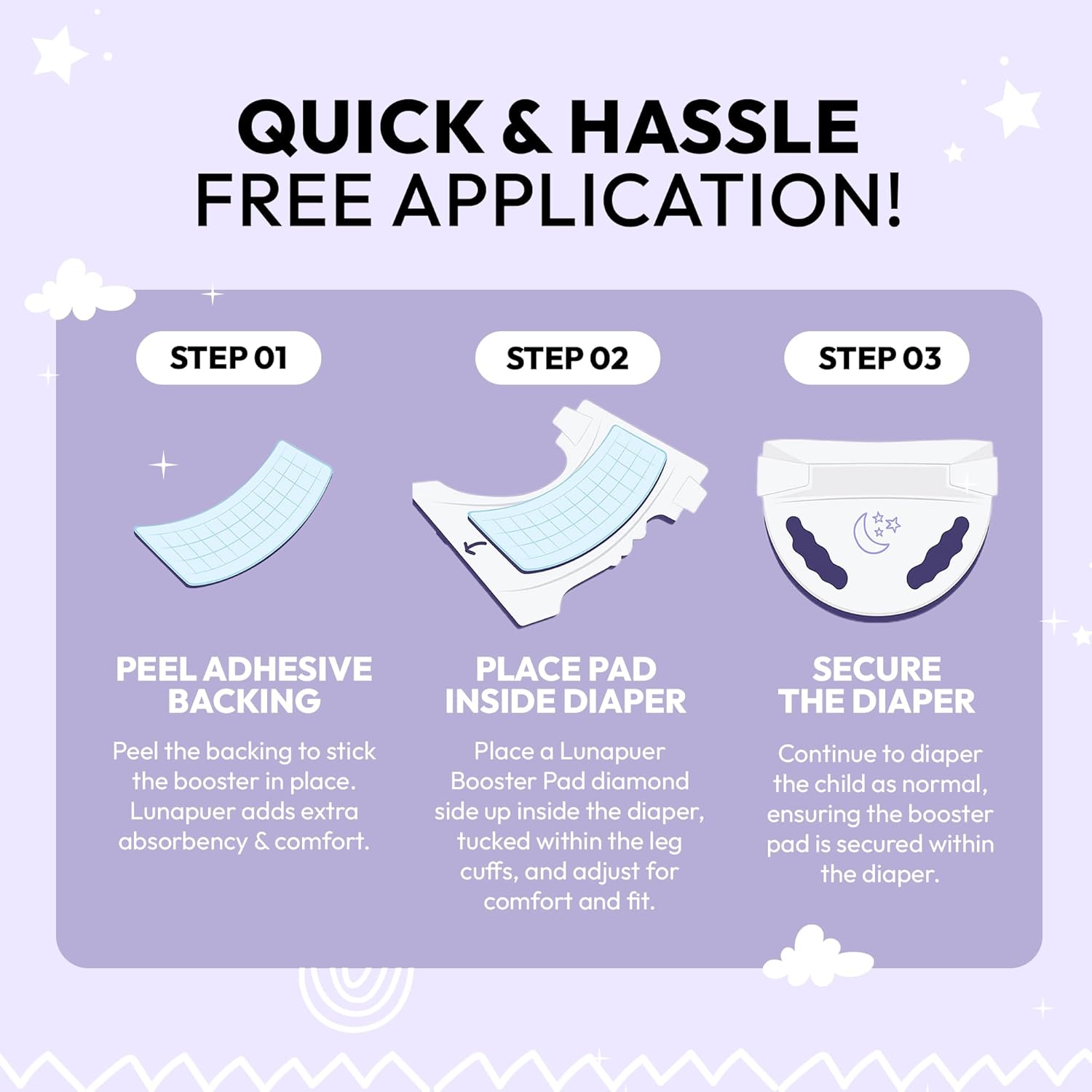 Diaper Booster Pads Overnight – Adhesive Diaper Inserts for Boys & Girls